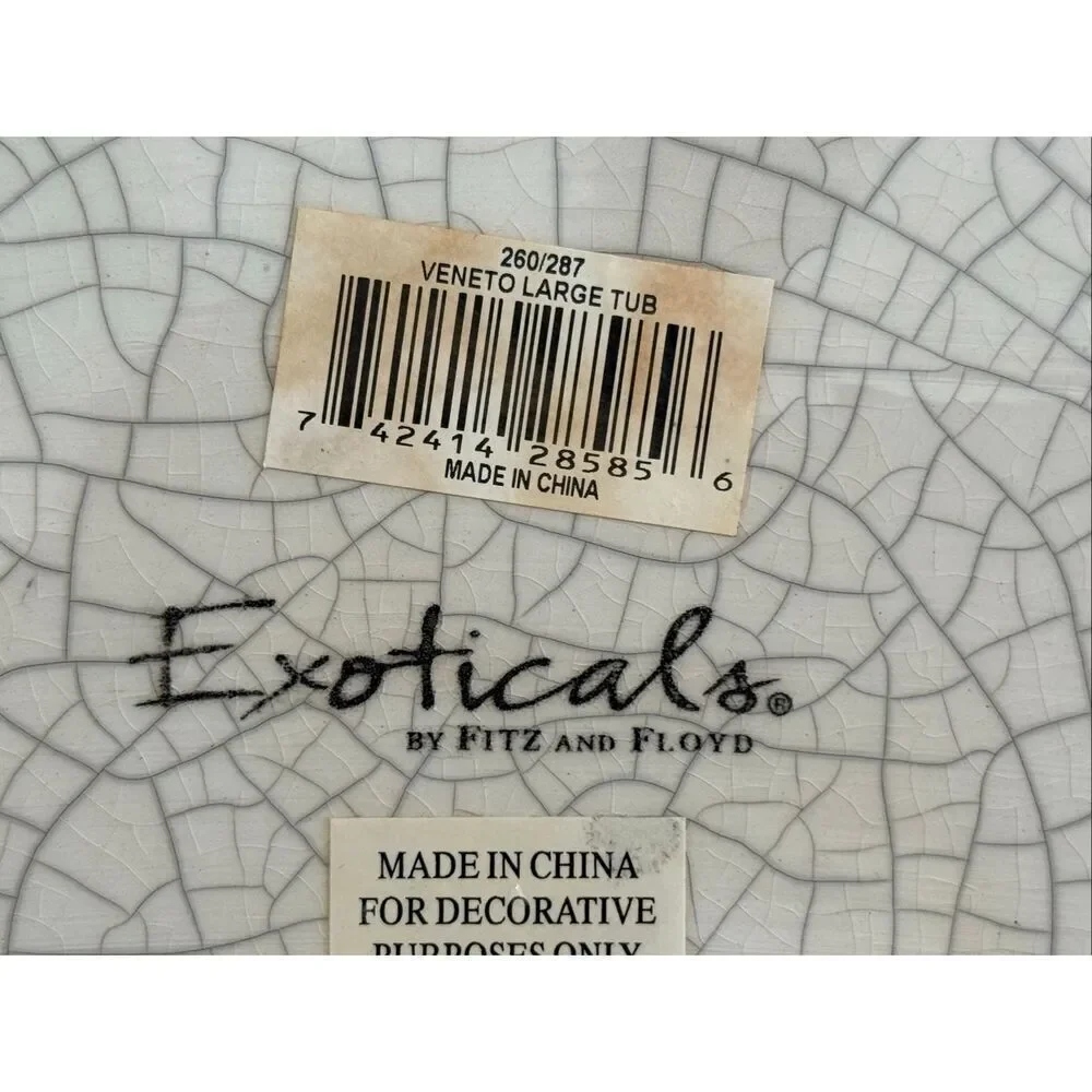 Exoticals Fitz & Floyd Veneto Large Tub Decorative Oval Basin Crackled Parrots